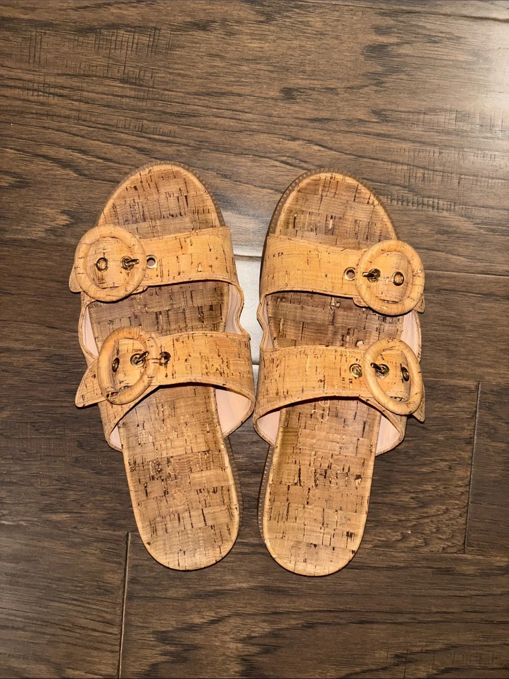kate spade Cork-Look Double Buckle Slide Sandals - Tan